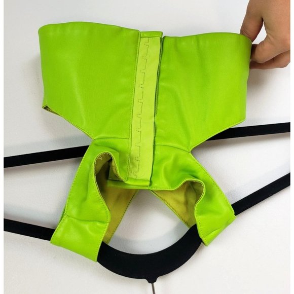 Meshki Vegan Leather Cut Out Strapless Crop Top Green Size X-Small - Picture 4 of 9